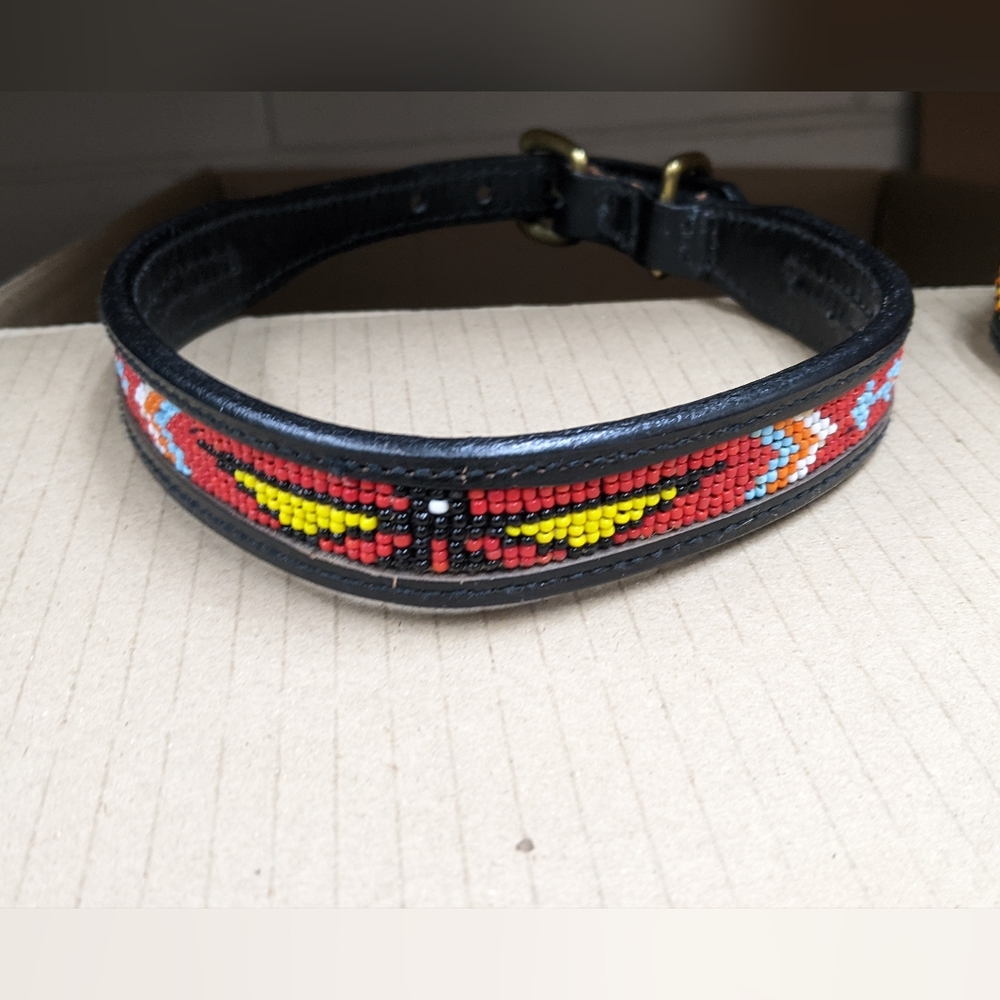 Kelpe Kollars Black Leather Southwest Beaded Collar